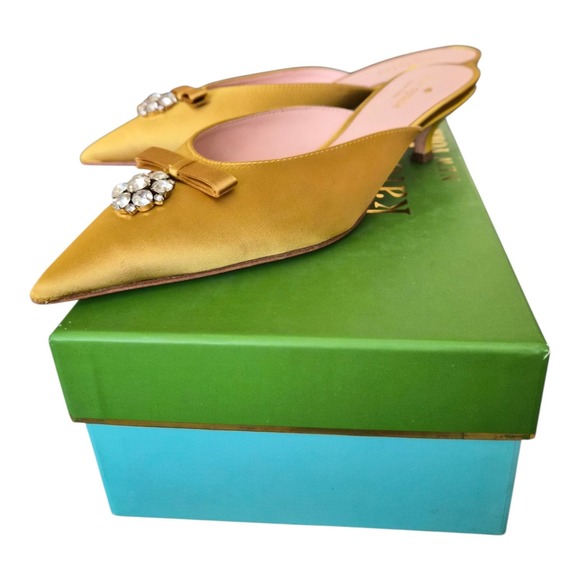Kate Spade Darlene Satin Mules Roastd Maize Yellow Pointed‎ Toe Size 8 - Picture 5 of 10